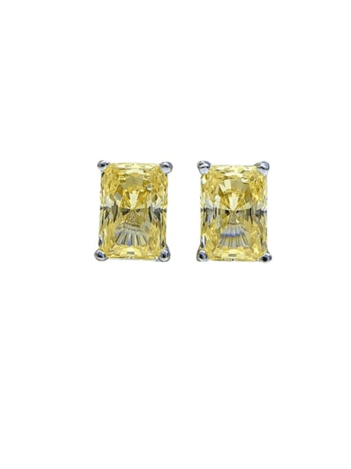 yellow 925 Sterling Silver High Carbon Diamond Rectangle Dainty Stud Earring