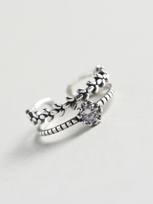 ACEE 925 Sterling Silver Cubic Zirconia White Leaf Vintage Stackable Ring 0