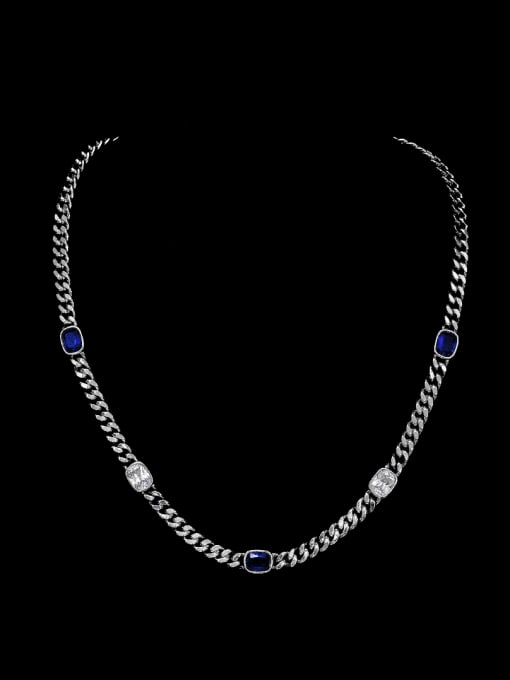 Blue chain length 50cm chain width 7mm 925 Sterling Silver Cubic Zirconia Geometric Minimalist Necklace