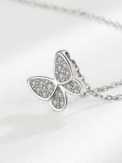 Platinum 925 Sterling Silver Cubic Zirconia Butterfly Minimalist Necklace