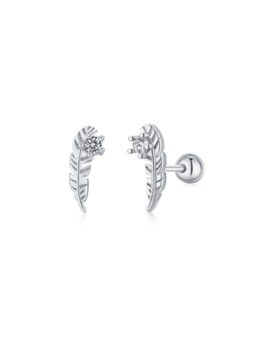 STL-Silver Jewelry 925 Sterling Silver Rhinestone Leaf Cute Stud Earring 3