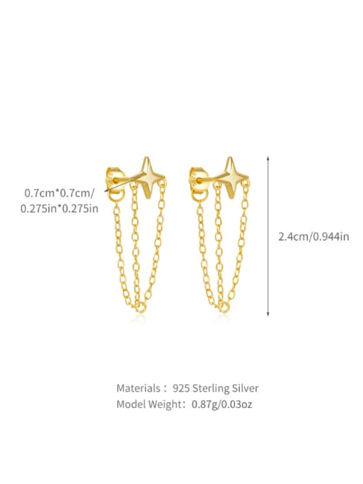 golden 925 Sterling Silver Chain Tassel Cross Minimalist Threader Earring