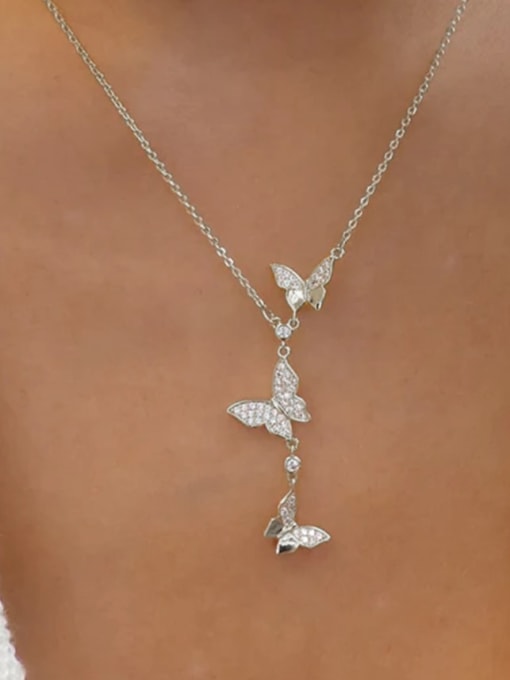 YUANFAN 925 Sterling Silver Cubic Zirconia Butterfly Dainty Necklace 3