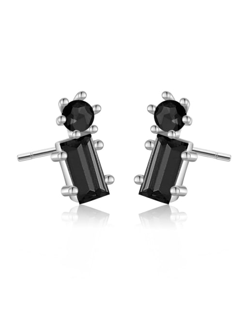 Platinum (Black Stone) 925 Sterling Silver Cubic Zirconia Geometric Dainty Stud Earring