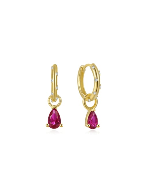 Golden +Rose Red 925 Sterling Silver Cubic Zirconia Water Drop Dainty Huggie Earring