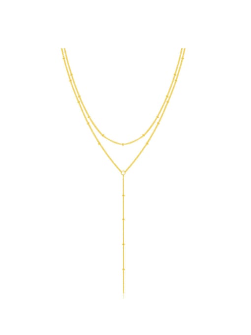 golden 925 Sterling Silver Tassel Minimalist Lariat Necklace