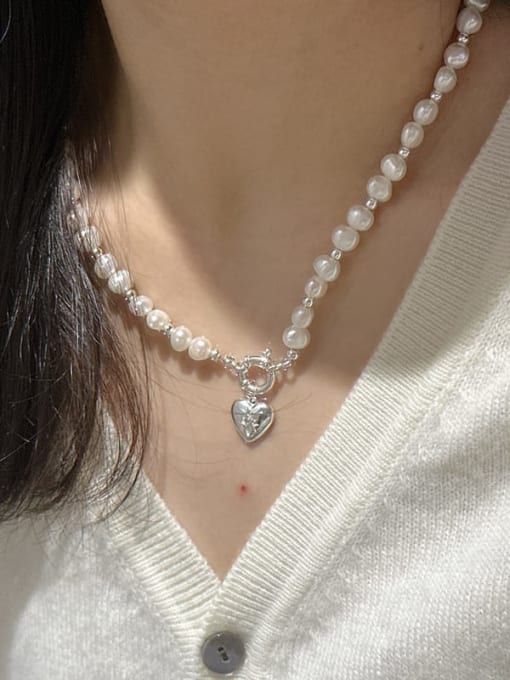 ARTTI 925 Sterling Silver Freshwater Pearl Heart Minimalist Beaded Necklace 1