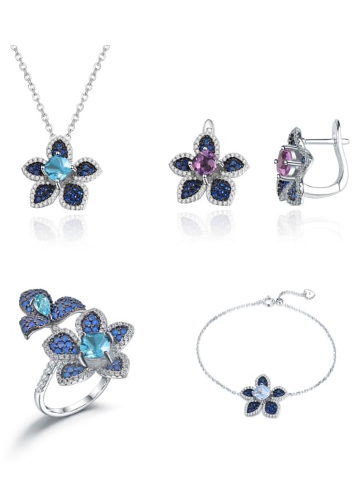 ZXI-SILVER JEWELRY 925 Sterling Silver Swiss Blue Topaz Flower Luxury Necklace 3