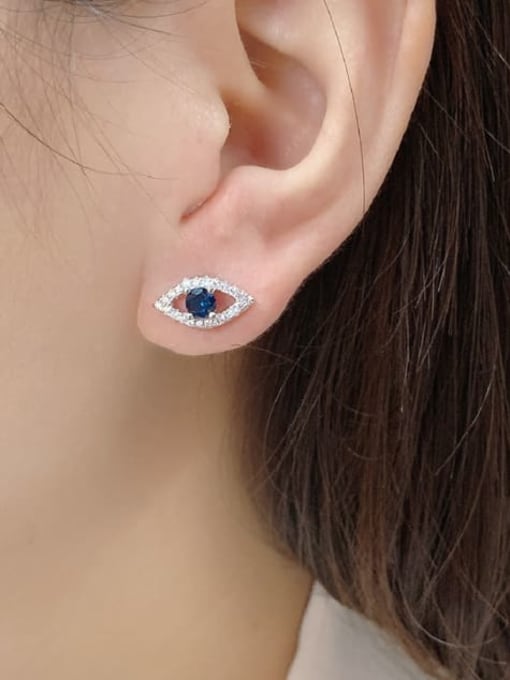 A&T Jewelry 925 Sterling Silver Cubic Zirconia Evil Eye Luxury Stud Earring 1