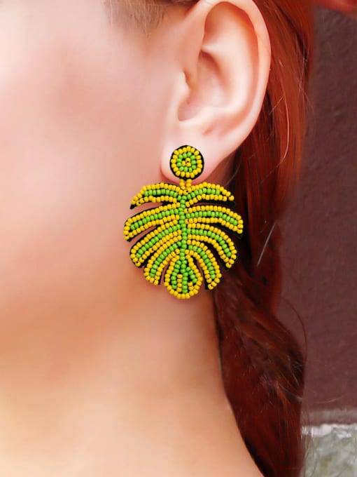 JMI Tila Bead Multi Color Leaf Bohemia Pure handmade Weave Earring 3