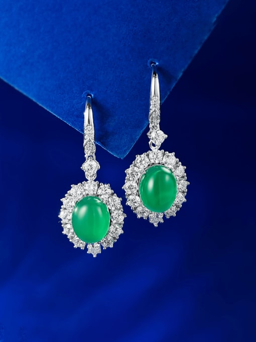 E452 Green Chalcedony 925 Sterling Silver Jade Water Drop Luxury Hook Earring