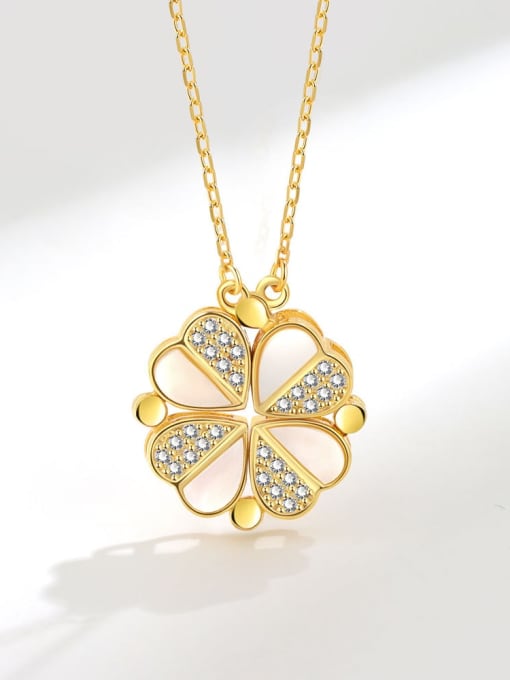 Gold 925 Sterling Silver Shell Clover Dainty Necklace