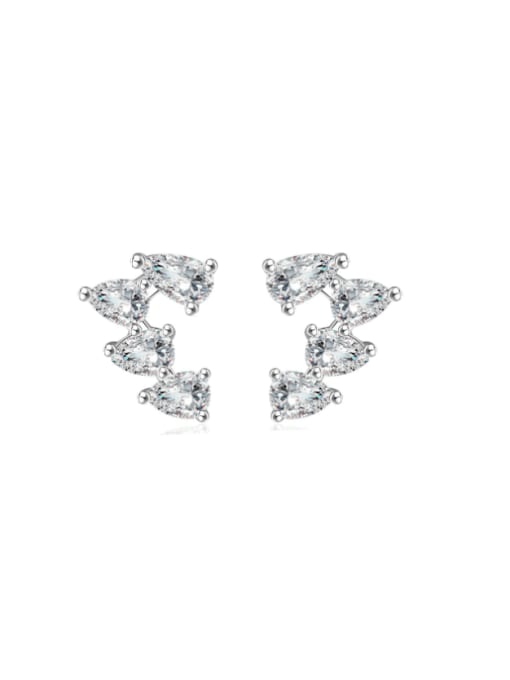 A&T Jewelry 925 Sterling Silver Cubic Zirconia Heart Dainty Cluster Earring 0