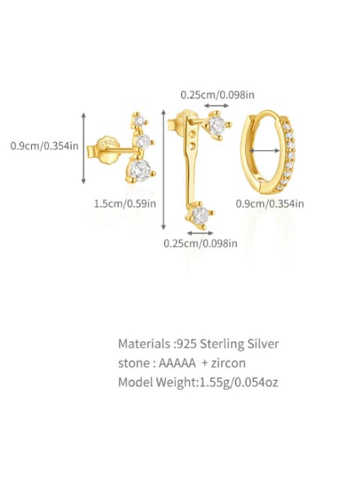 3 pieces per set, golden 5 925 Sterling Silver Cubic Zirconia Geometric Dainty Huggie Earring