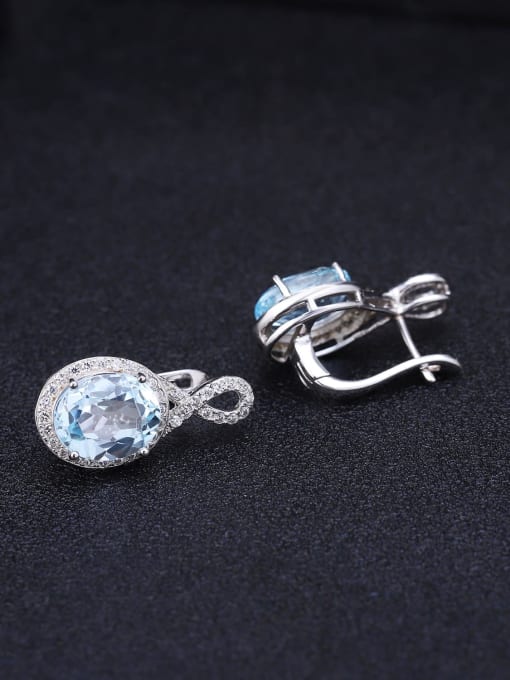 ZXI-SILVER JEWELRY 925 Sterling Silver Natural Blue  Topaz Geometric Luxury Drop Earring 4