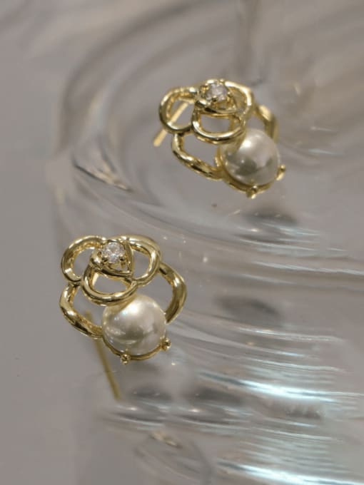 ZEMI 925 Sterling Silver Imitation Pearl Flower Minimalist Stud Earring 0