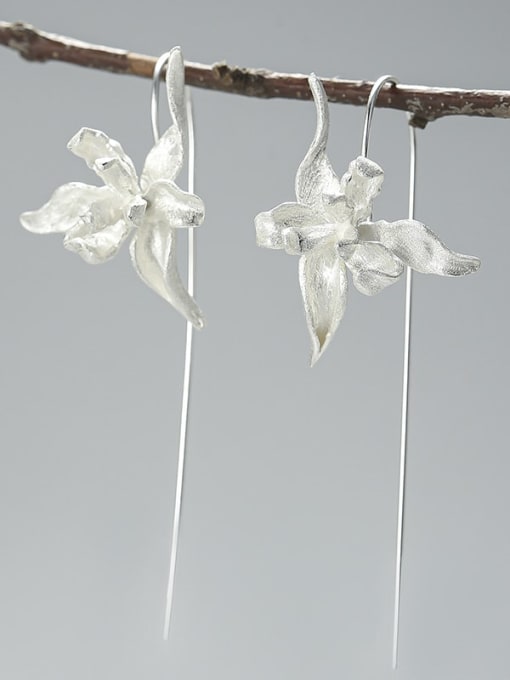 LOLUS 925 Sterling Silver Iris flower handmade creative design Dainty Hook Earring 1