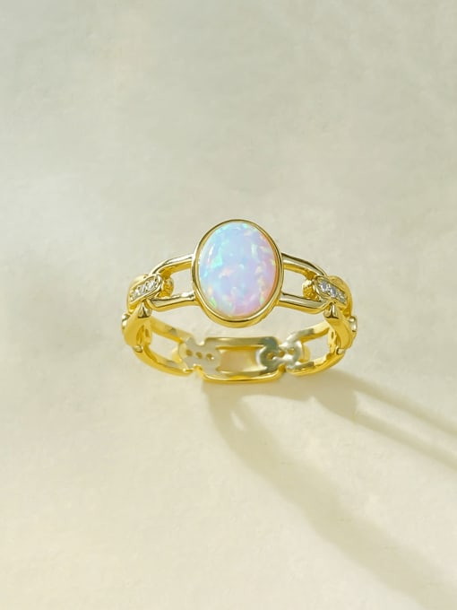 R928 Gold 925 Sterling Silver Opal Geometric Luxury Band Ring