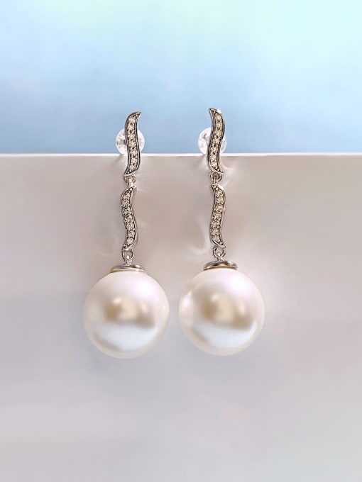 E201 Pearl Earrings 925 Sterling Silver Imitation Pearl Tassel Minimalist Drop Earring