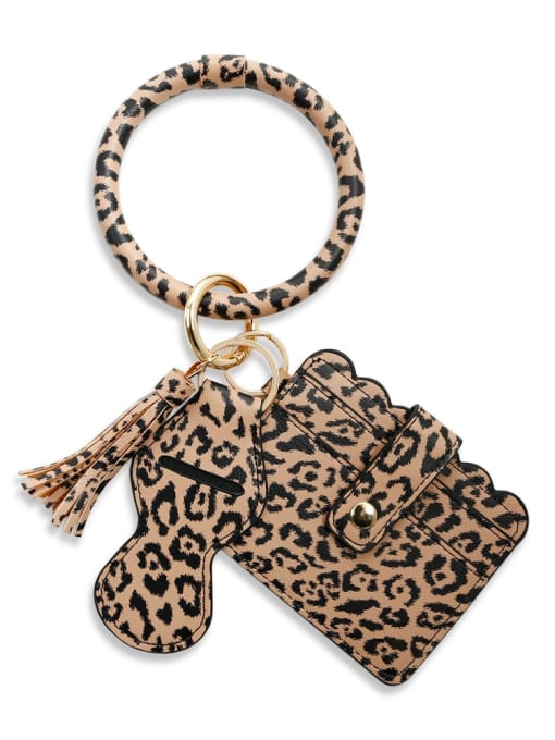 Coffee leopard k68216 Alloy Leather Leopard Card package Hand Ring Key Chain