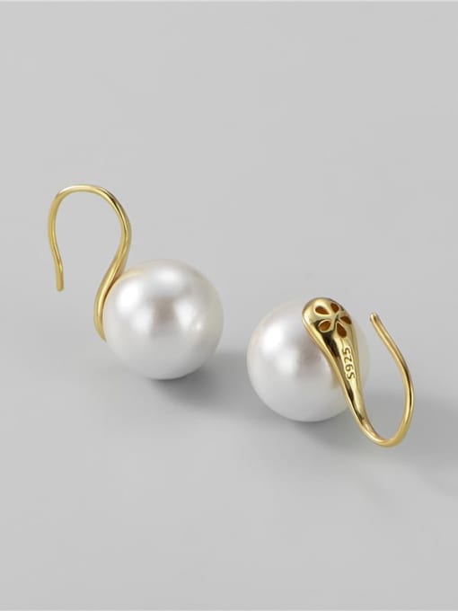 18K gold 925 Sterling Silver Imitation Pearl Round Minimalist Hook Earring
