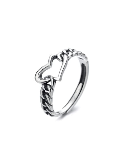 TAIS 925 Sterling Silver Heart Vintage Twist Chain Ring 0
