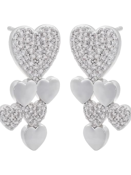 White Gold White Diamond Brass Rhinestone Heart Dainty Stud Earring