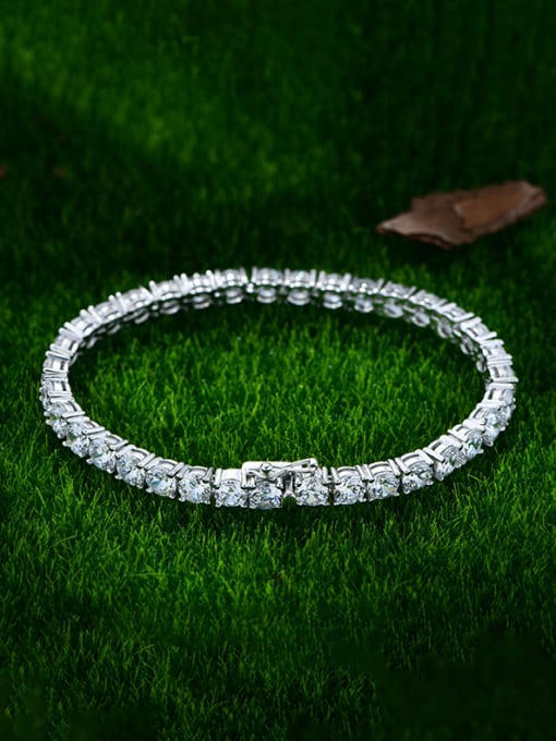 5mm white diamond 16cm 925 Sterling Silver High Carbon Diamond Geometric Luxury Bracelet