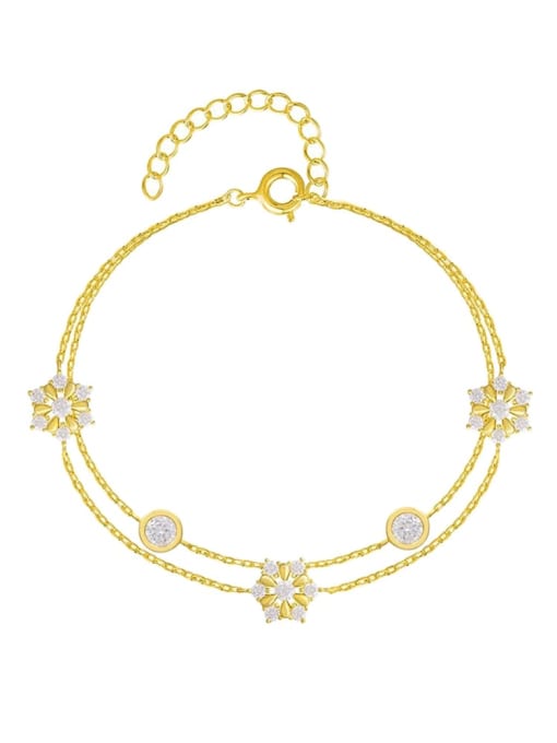 A&T Jewelry 925 Sterling Silver Cubic Zirconia Flower Luxury Strand Bracelet 0