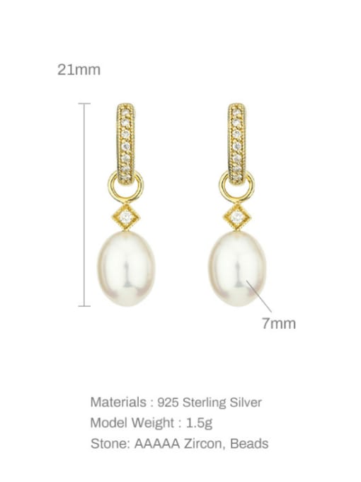 YUANFAN 925 Sterling Silver Freshwater Pearl Geometric Minimalist Drop Earring 2