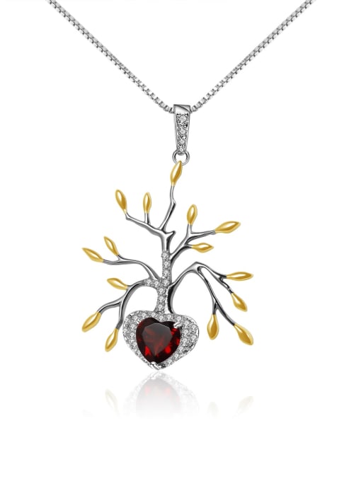 Natural Garnet Pendant +chain 925 Sterling Silver Natural Topaz  Artisan Tree of Life Pendant Necklace