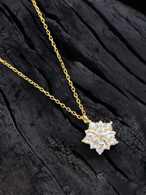 golden 925 Sterling Silver Cubic Zirconia Flower Dainty Necklace
