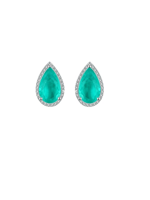 Emerald Earrings 925 Sterling Silver Natural Stone Water Drop Luxury Stud Earring