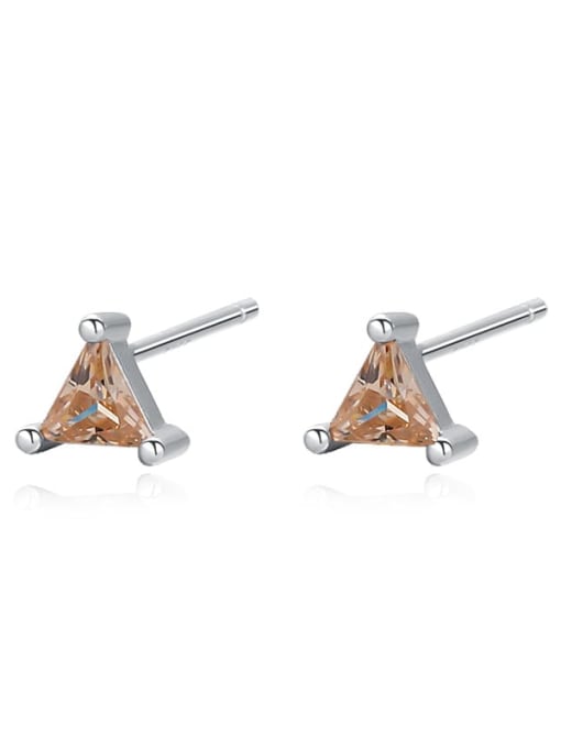 E2720 White Gold +Champagne 925 Sterling Silver Cubic Zirconia Triangle Minimalist Stud Earring