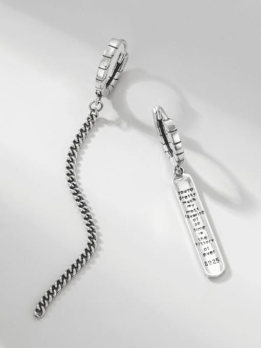 Asymmetric square Chain Earrings 925 Sterling Silver Asymmetric Square Tassel Vintage Drop Earring