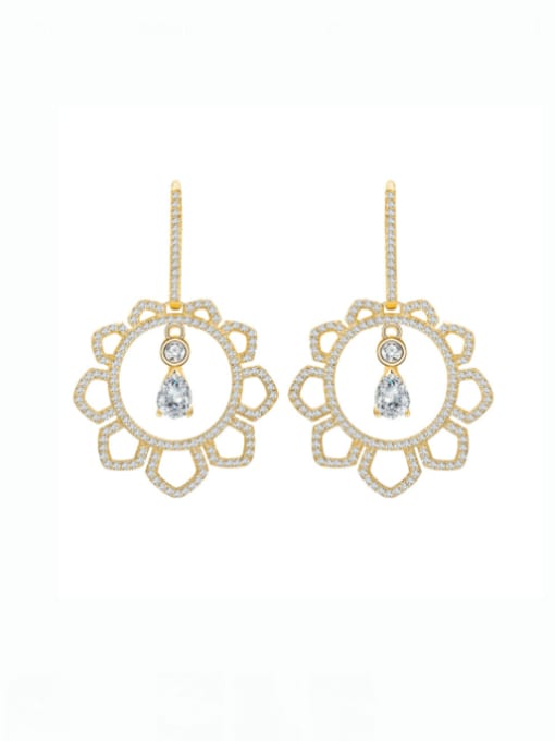 A&T Jewelry 925 Sterling Silver Cubic Zirconia Irregular  Sun Flower Luxury Drop Earring 0