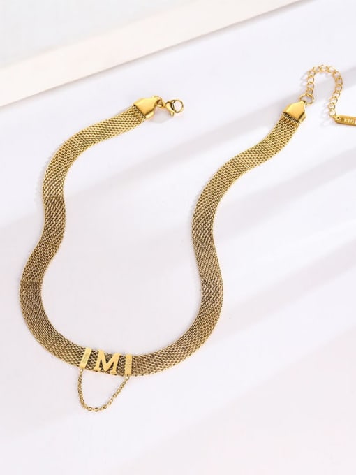 M Letter Collar Chain Gold Titanium Steel Letter Hip Hop Choker Necklace