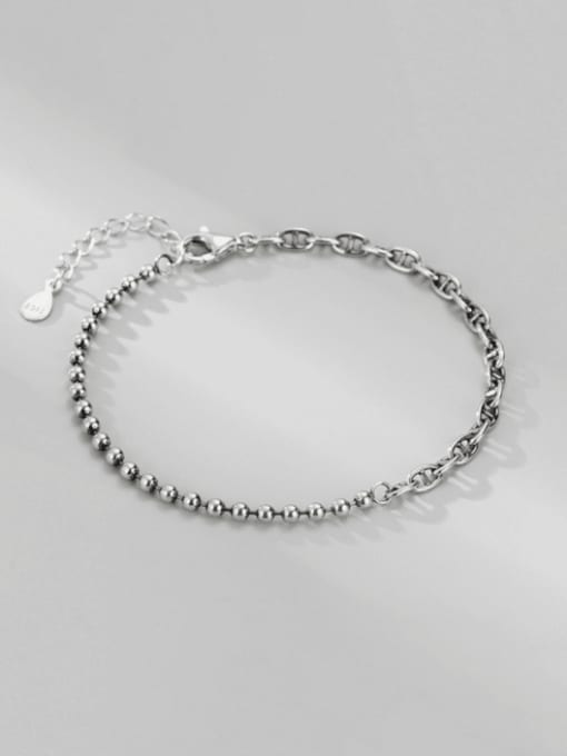 ARTTI 925 Sterling Silver Asymmetric Hollow Geometric chain Vintage Beaded Bracelet 2