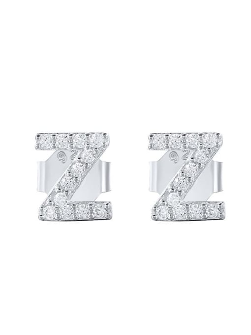 Platinum Z 925 Sterling Silver Cubic Zirconia Letter Dainty Stud Earring