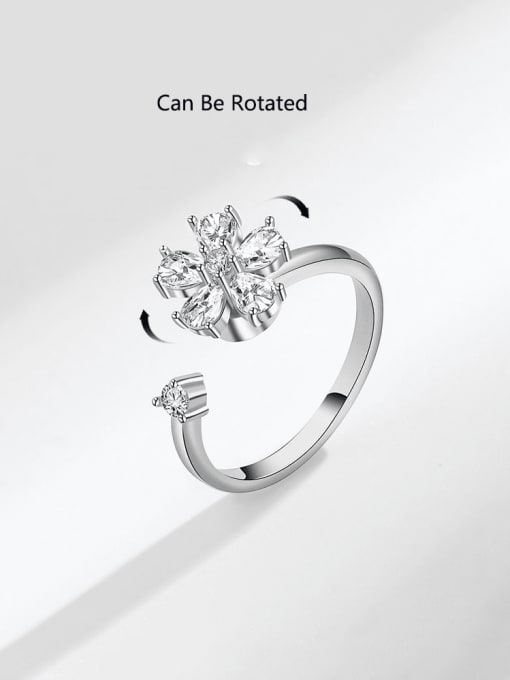PNJ-Silver 925 Sterling Silver Cubic Zirconia Flower Cute  Can Be Rotated Band Ring 2