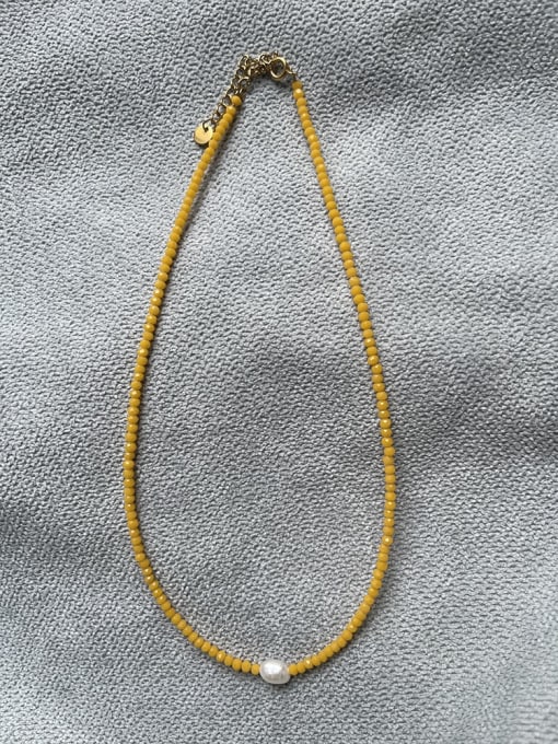 W.BEADS Titanium Steel Freshwater Pearl glass bead Geometric Bohemia Beaded Necklace