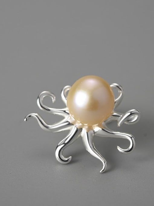 Silver glossy lfja0115b 925 Sterling Silver Exaggerated personality creative pearl octopus Artisan Stud Earring