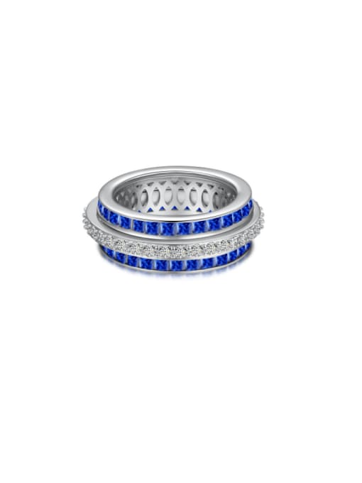 Platinum +Blue  DY120930 S W BA 925 Sterling Silver Cubic Zirconia Geometric Luxury Cocktail Ring