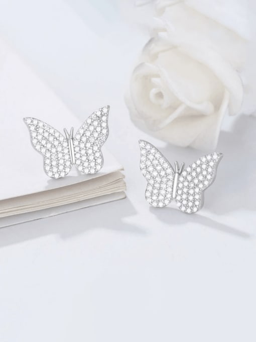 white 925 Sterling Silver Cubic Zirconia Butterfly Luxury Cluster Earring
