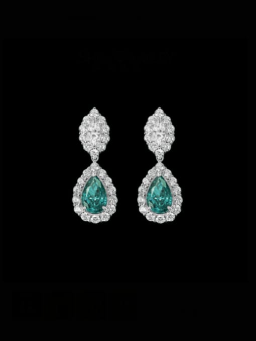 Paraiba Green 925 Sterling Silver High Carbon Diamond Water Drop Luxury Cluster Earring