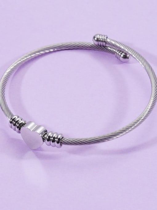 Steel color Stainless steel Heart Trend Cuff Bangle