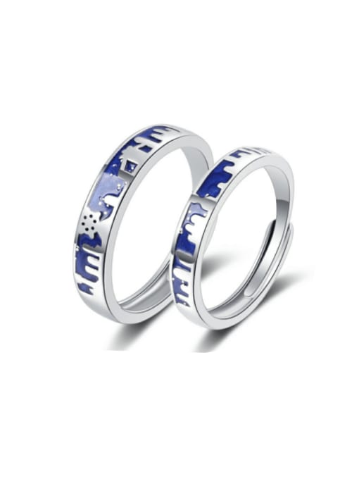 PNJ-Silver 925 Sterling Silver Enamel Geometric Minimalist Couple Ring