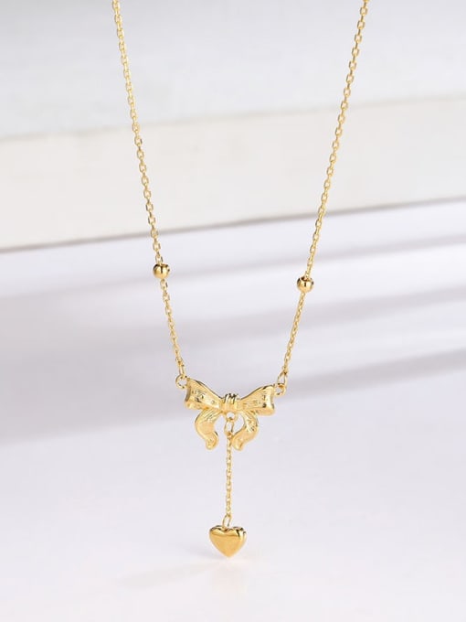 Bowknot Heart Tassel Gold Necklace Titanium Steel Butterfly Minimalist Necklace