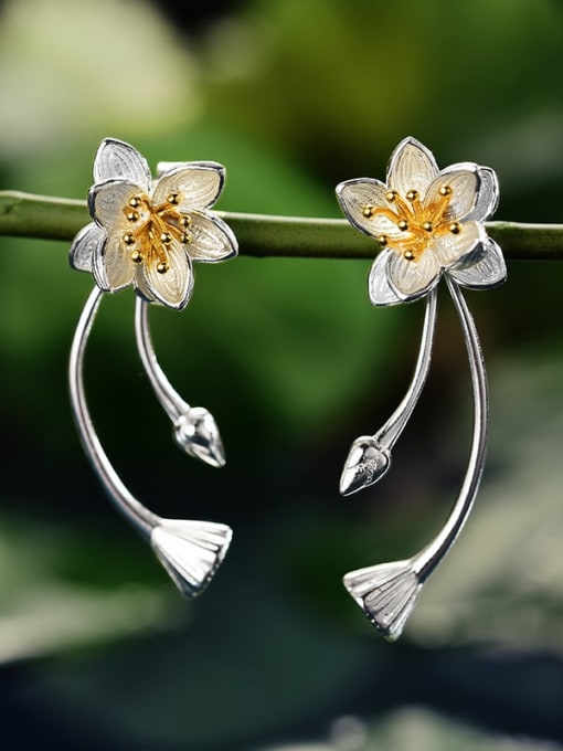 Flower bud silver lfjb0216e1 925 Sterling Silver elegant and refined lotus earrings