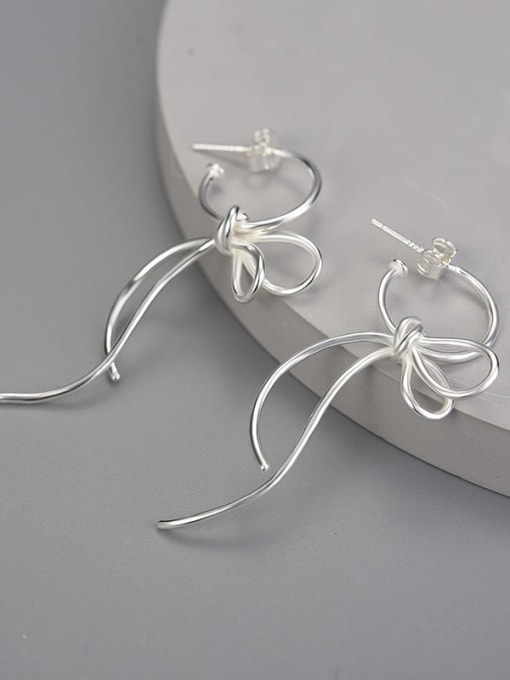 Lfjb0264b Silver 925 Sterling Silver Simple design handmade bow Artisan Stud Earring